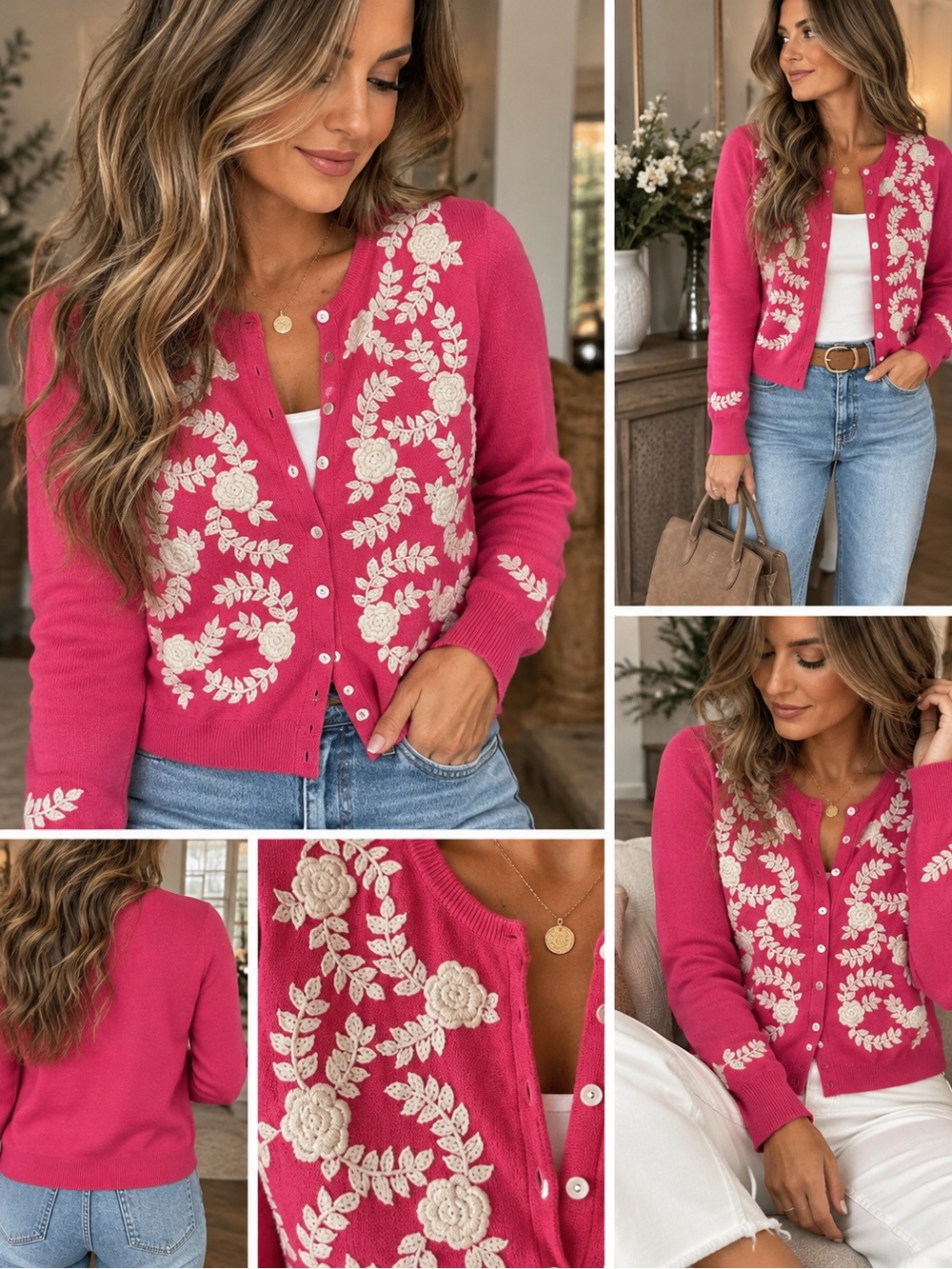 Sundance pink floral embroidered cardigan sweater - small | Boho cottagecore